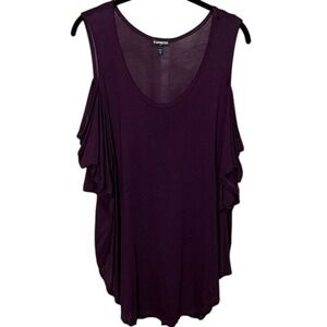 Express Plum Cold Shoulder Ruffle Sleeves‎ Casual Blouse Top XL